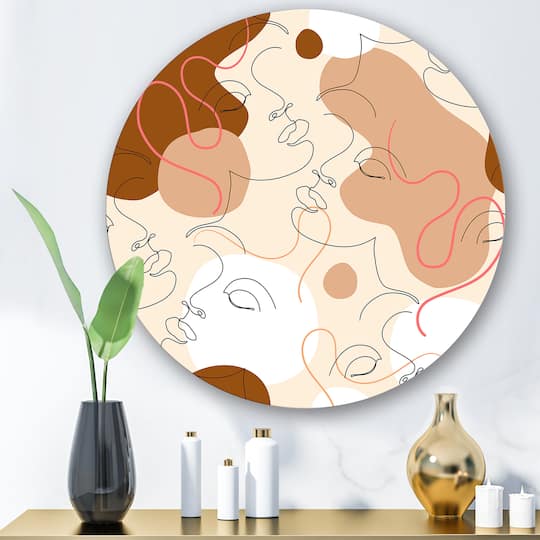 Designart - One Line Drawing Of Beautiful Woman - Modern Metal Circle Wall Art